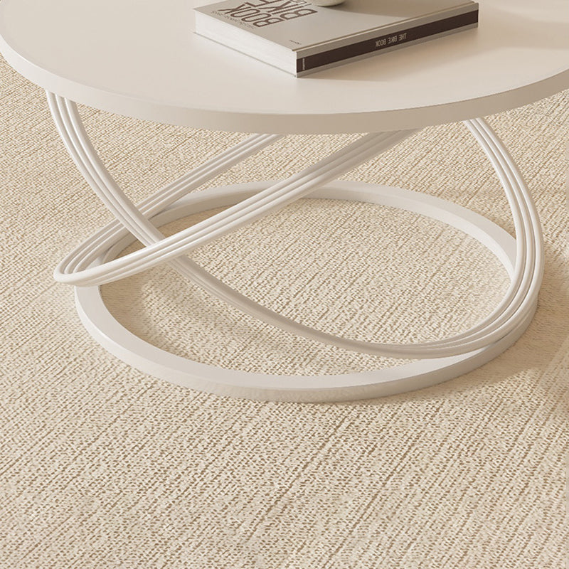 Contemporary Nordic Rock Slab & Iron Round Top X-Base Coffee Table For Living Room And Bedroom