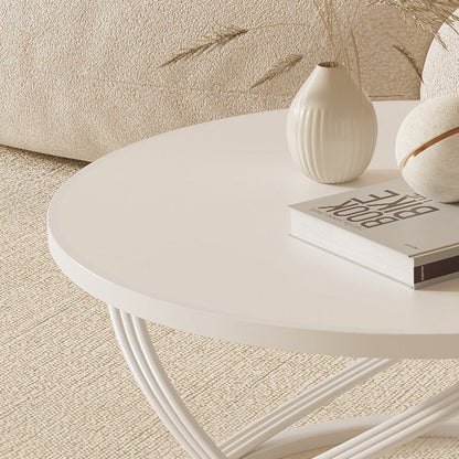 Contemporary Nordic Rock Slab & Iron Round Top X-Base Coffee Table For Living Room And Bedroom