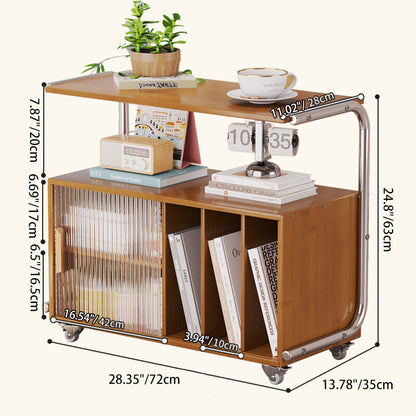 Modern Minimalist Plank, Stainless Steel & Glass Rectangular Side Table With Mobile Design For Living Room And Bedroom