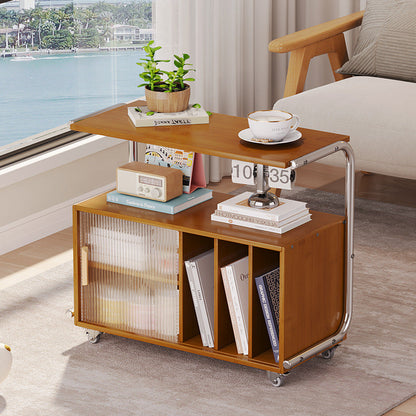 Modern Minimalist Plank, Stainless Steel & Glass Rectangular Side Table With Mobile Design For Living Room And Bedroom
