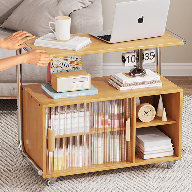 Modern Minimalist Plank, Stainless Steel & Glass Rectangular Side Table With Mobile Design For Living Room And Bedroom