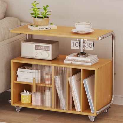 Modern Minimalist Plank, Stainless Steel & Glass Rectangular Side Table With Mobile Design For Living Room And Bedroom