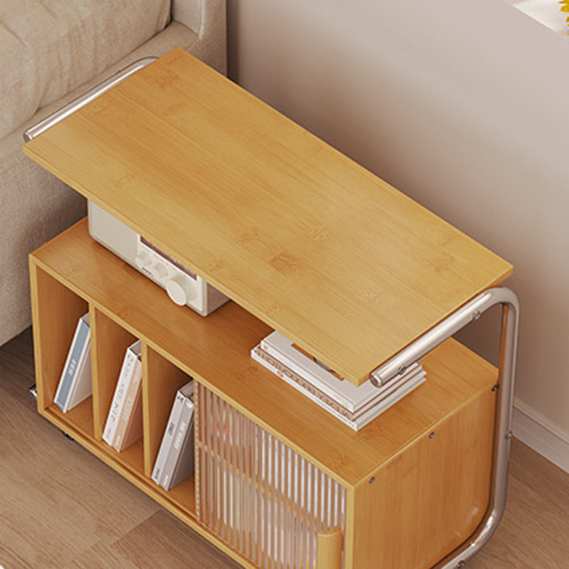Modern Minimalist Plank, Stainless Steel & Glass Rectangular Side Table With Mobile Design For Living Room And Bedroom