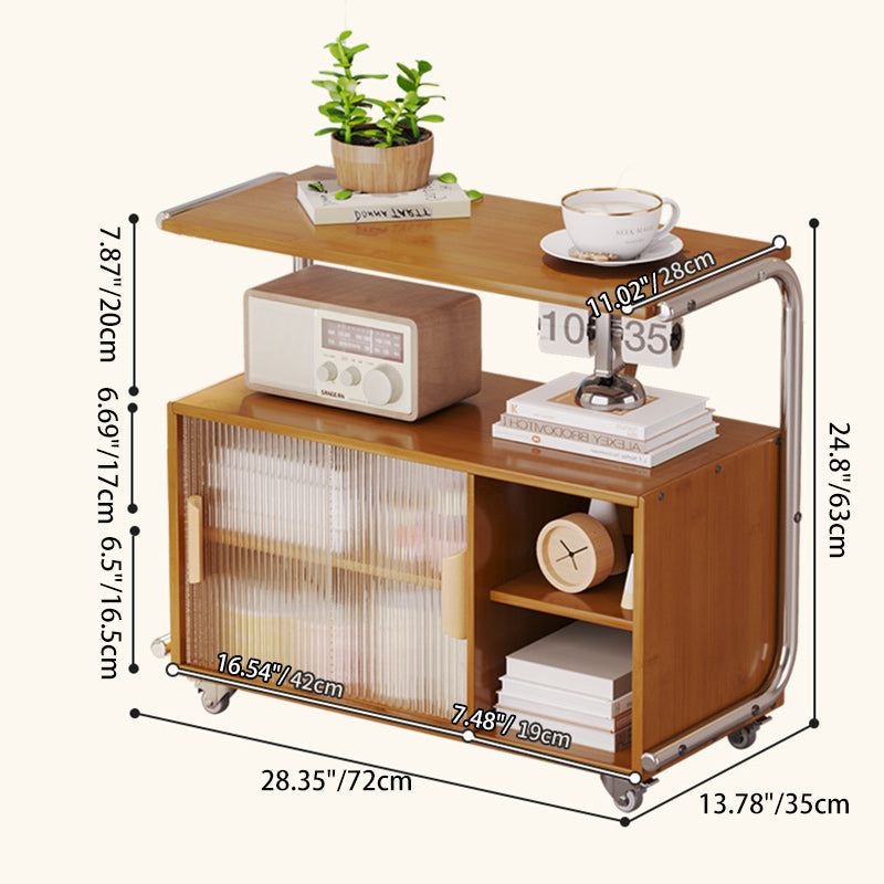 Modern Minimalist Plank, Stainless Steel & Glass Rectangular Side Table With Mobile Design For Living Room And Bedroom