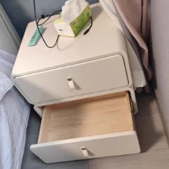 Contemporary Nordic Microfiber Leather & Plank Square Nightstand With 2 Drawers For Bedroom And Living Room