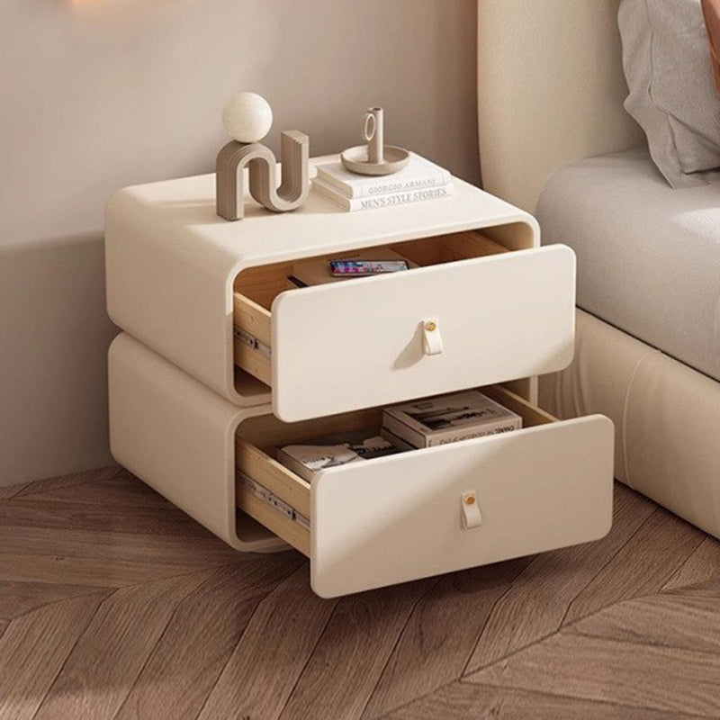Contemporary Nordic Microfiber Leather & Plank Square Nightstand With 2 Drawers For Bedroom And Living Room