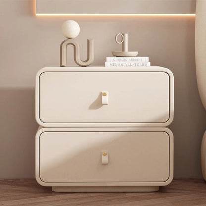 Contemporary Nordic Microfiber Leather & Plank Square Nightstand With 2 Drawers For Bedroom And Living Room