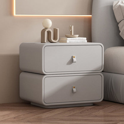 Contemporary Nordic Microfiber Leather & Plank Square Nightstand With 2 Drawers For Bedroom And Living Room