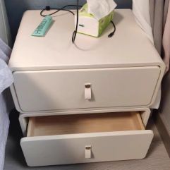 Contemporary Nordic Microfiber Leather & Plank Square Nightstand With 2 Drawers For Bedroom And Living Room