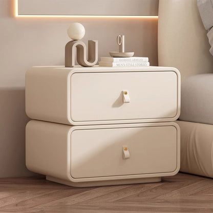 Contemporary Nordic Microfiber Leather & Plank Square Nightstand With 2 Drawers For Bedroom And Living Room