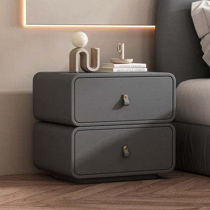 Contemporary Nordic Microfiber Leather & Plank Square Nightstand With 2 Drawers For Bedroom And Living Room