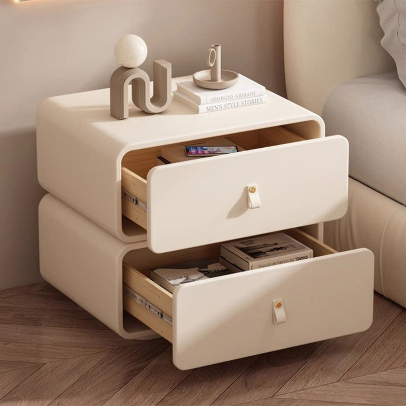 Contemporary Nordic Microfiber Leather & Plank Square Nightstand With 2 Drawers For Bedroom And Living Room