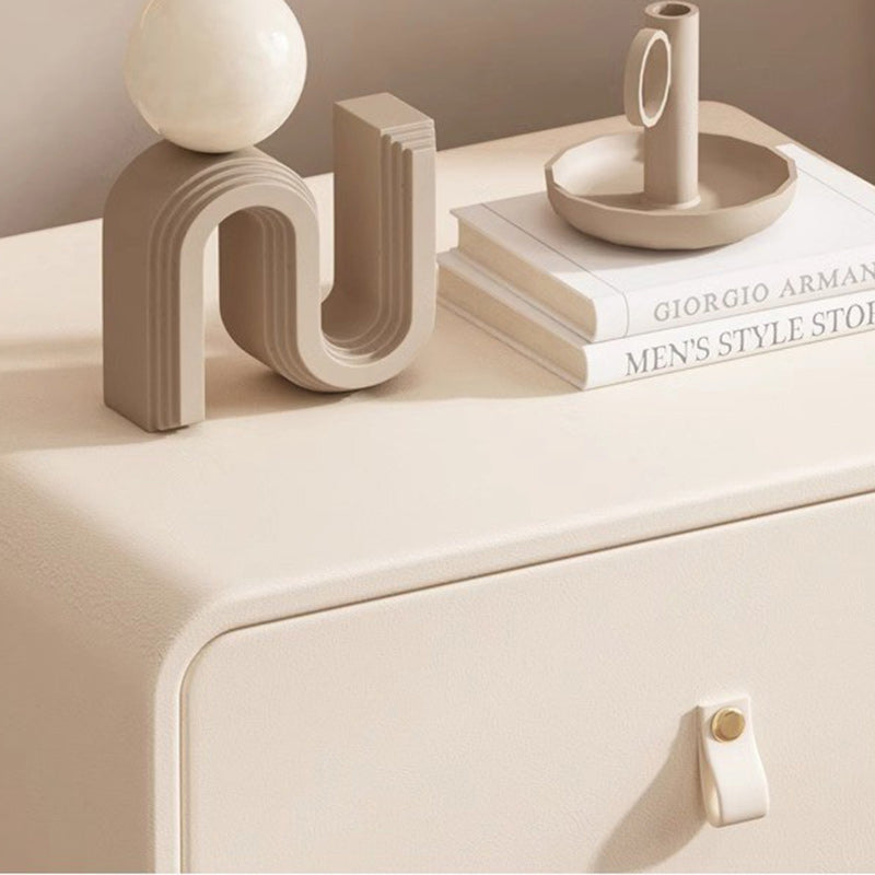 Contemporary Nordic Microfiber Leather & Plank Square Nightstand With 2 Drawers For Bedroom And Living Room