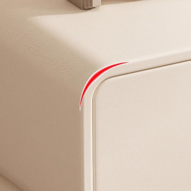 Contemporary Nordic Microfiber Leather & Plank Square Nightstand With 2 Drawers For Bedroom And Living Room