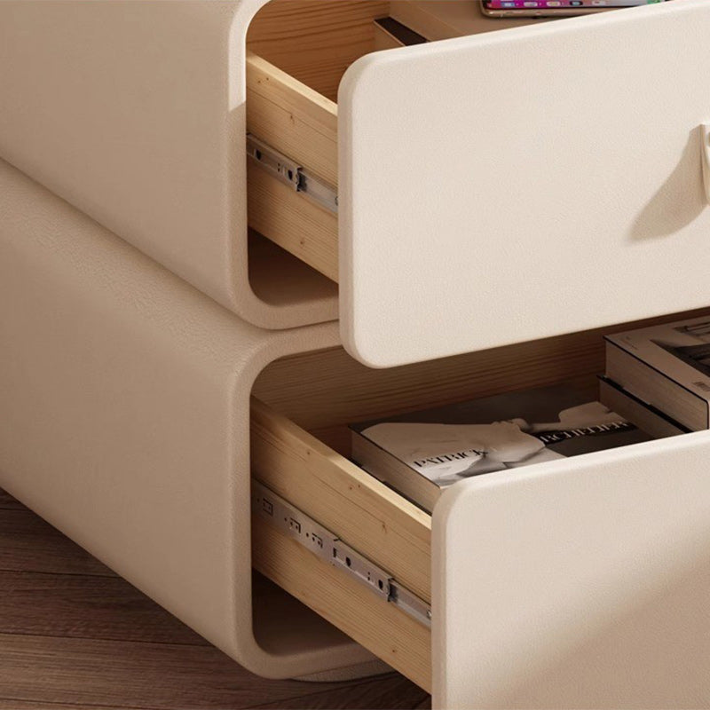Contemporary Nordic Microfiber Leather & Plank Square Nightstand With 2 Drawers For Bedroom And Living Room