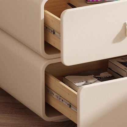 Contemporary Nordic Microfiber Leather & Plank Square Nightstand With 2 Drawers For Bedroom And Living Room