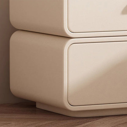 Contemporary Nordic Microfiber Leather & Plank Square Nightstand With 2 Drawers For Bedroom And Living Room