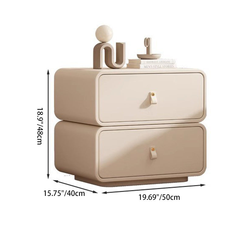 Contemporary Nordic Microfiber Leather & Plank Square Nightstand With 2 Drawers For Bedroom And Living Room