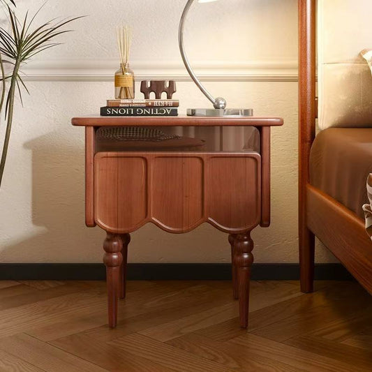 Modern Minimalist Wood & Glass Rectangular Nightstand With 1 Drawer For Bedroom And Living Room