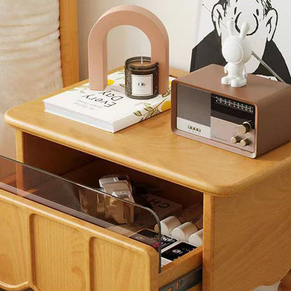 Modern Minimalist Wood & Glass Rectangular Nightstand With 1 Drawer For Bedroom And Living Room