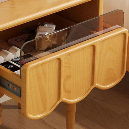 Modern Minimalist Wood & Glass Rectangular Nightstand With 1 Drawer For Bedroom And Living Room