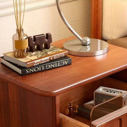 Modern Minimalist Wood & Glass Rectangular Nightstand With 1 Drawer For Bedroom And Living Room