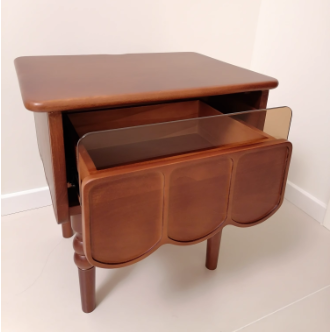 Modern Minimalist Wood & Glass Rectangular Nightstand With 1 Drawer For Bedroom And Living Room