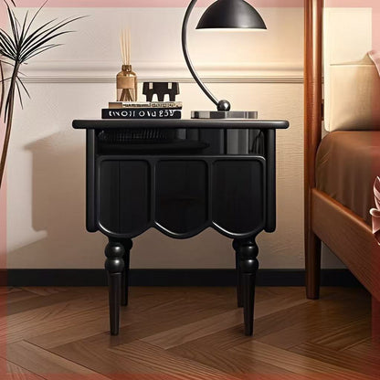 Modern Minimalist Wood & Glass Rectangular Nightstand With 1 Drawer For Bedroom And Living Room