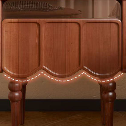 Modern Minimalist Wood & Glass Rectangular Nightstand With 1 Drawer For Bedroom And Living Room