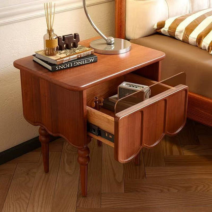 Modern Minimalist Wood & Glass Rectangular Nightstand With 1 Drawer For Bedroom And Living Room