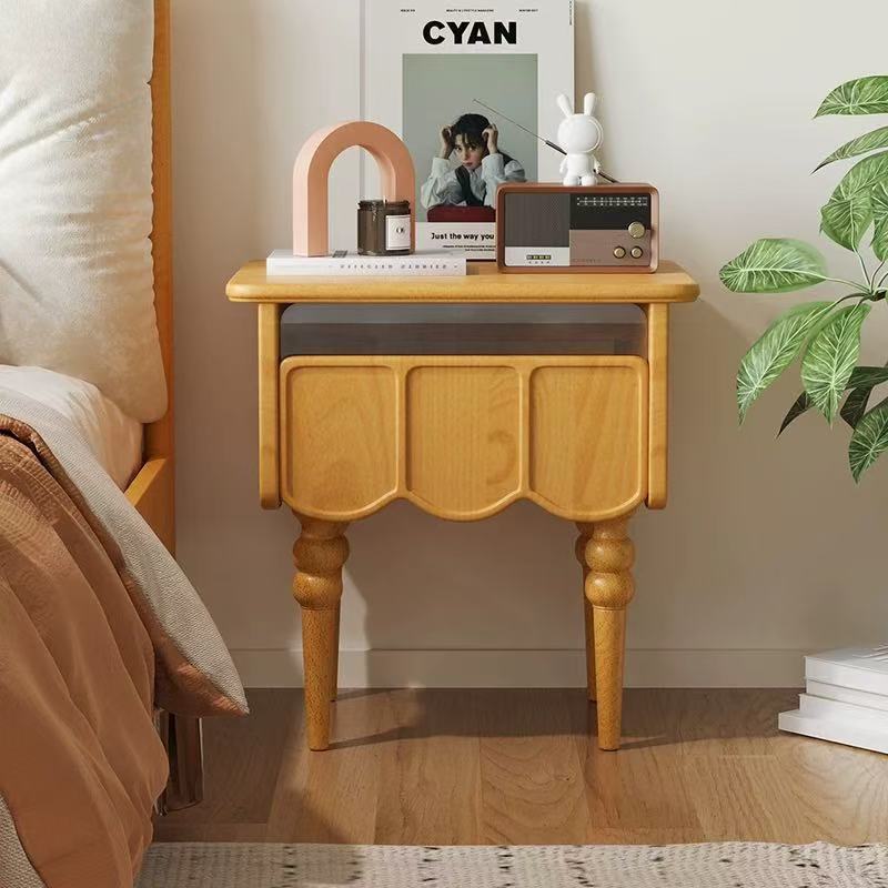 Modern Minimalist Wood & Glass Rectangular Nightstand With 1 Drawer For Bedroom And Living Room