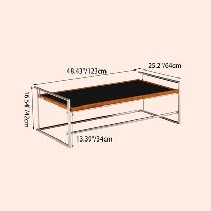 Contemporary Nordic Plank, Wood & Stainless Steel Rectangular Coffee Table With 90° Flip Top For Living Room And Bedroom