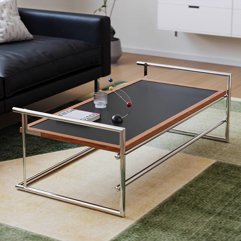 Contemporary Nordic Plank, Wood & Stainless Steel Rectangular Coffee Table With 90° Flip Top For Living Room And Bedroom