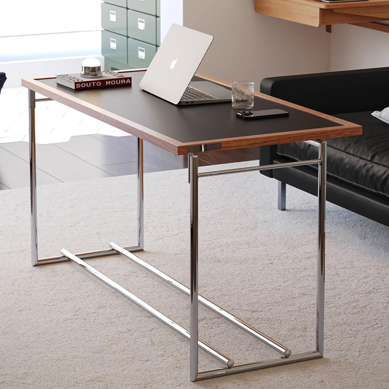 Contemporary Nordic Plank, Wood & Stainless Steel Rectangular Coffee Table With 90° Flip Top For Living Room And Bedroom