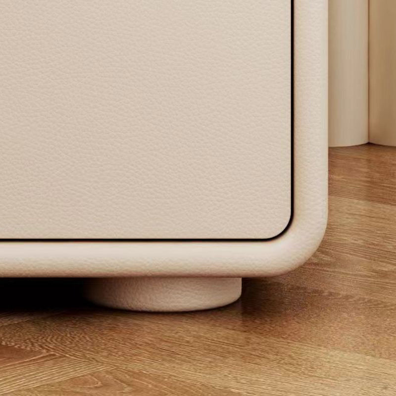 Contemporary Nordic Microfiber Leather, Wood & Glass Square Nightstand With 2 Drawers For Bedroom And Living Room