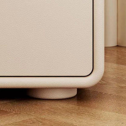 Contemporary Nordic Microfiber Leather, Wood & Glass Square Nightstand With 2 Drawers For Bedroom And Living Room