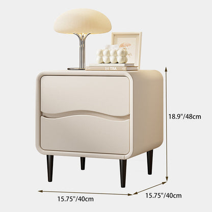 Modern Minimalist Microfiber Leather & Wood Square Nightstand With 2 Drawers For Bedroom And Living Room