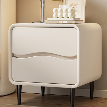 Modern Minimalist Microfiber Leather & Wood Square Nightstand With 2 Drawers For Bedroom And Living Room