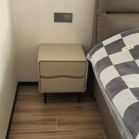 Modern Minimalist Microfiber Leather & Wood Square Nightstand With 2 Drawers For Bedroom And Living Room