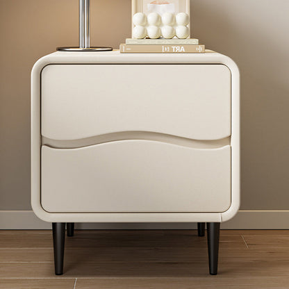 Modern Minimalist Microfiber Leather & Wood Square Nightstand With 2 Drawers For Bedroom And Living Room