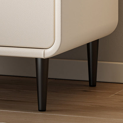 Modern Minimalist Microfiber Leather & Wood Square Nightstand With 2 Drawers For Bedroom And Living Room