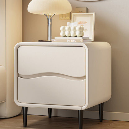 Modern Minimalist Microfiber Leather & Wood Square Nightstand With 2 Drawers For Bedroom And Living Room