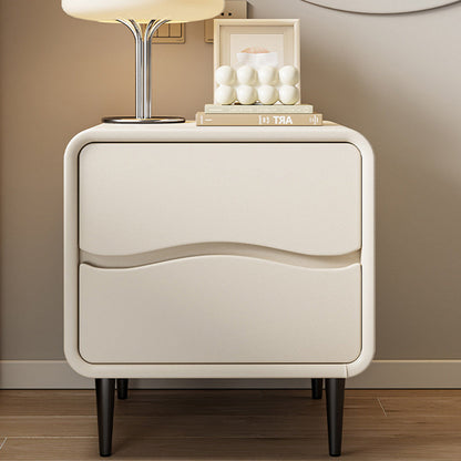 Modern Minimalist Microfiber Leather & Wood Square Nightstand With 2 Drawers For Bedroom And Living Room