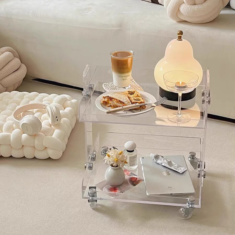 Modern Minimalist Acrylic Rectangular Side Table With 2/3-Tier Storage For Bedroom & Living Room