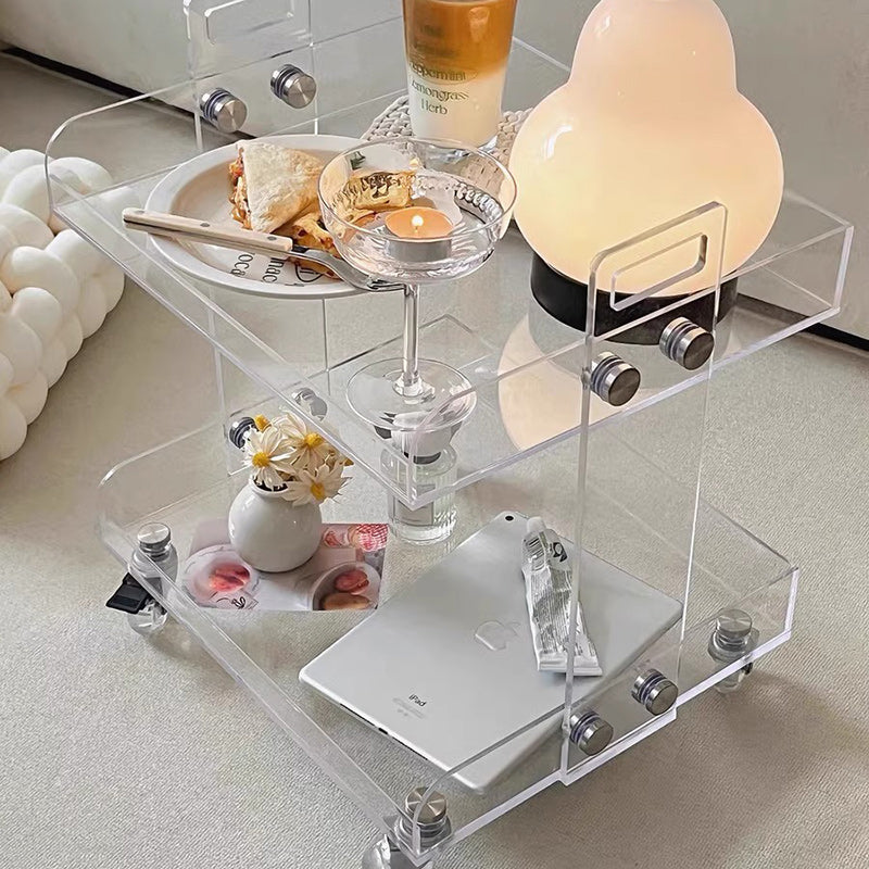 Modern Minimalist Acrylic Rectangular Side Table With 2/3-Tier Storage For Bedroom & Living Room