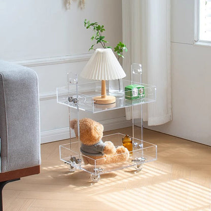 Modern Minimalist Acrylic Rectangular Side Table With 2/3-Tier Storage For Bedroom & Living Room