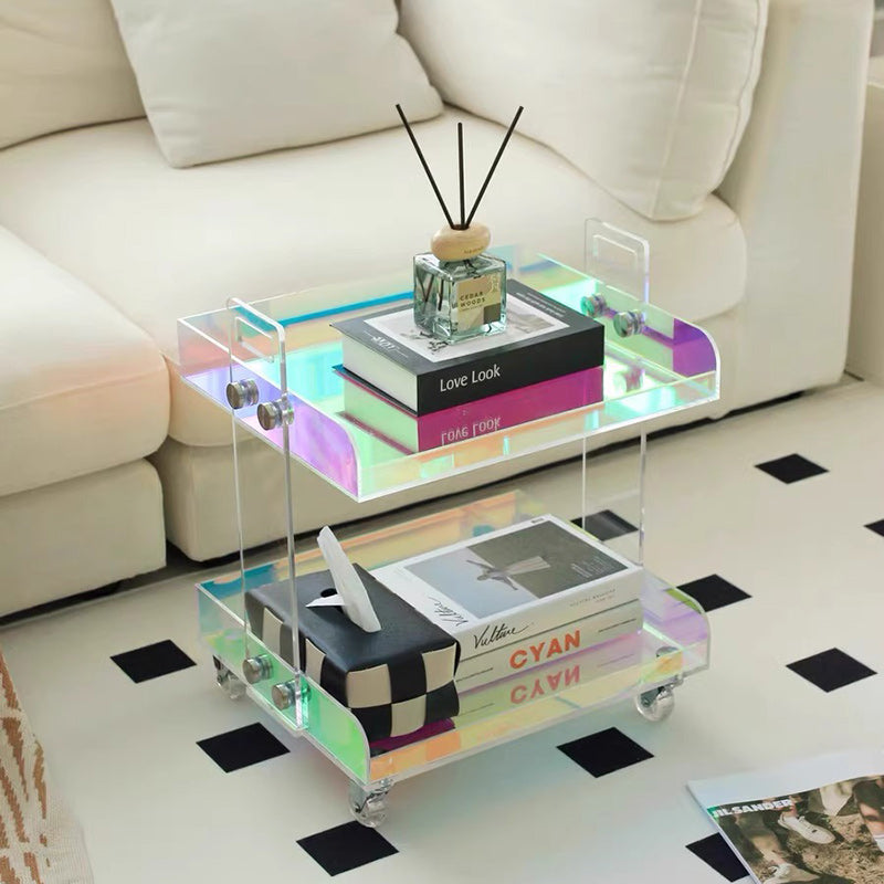 Modern Minimalist Acrylic Rectangular Side Table With 2/3-Tier Storage For Bedroom & Living Room