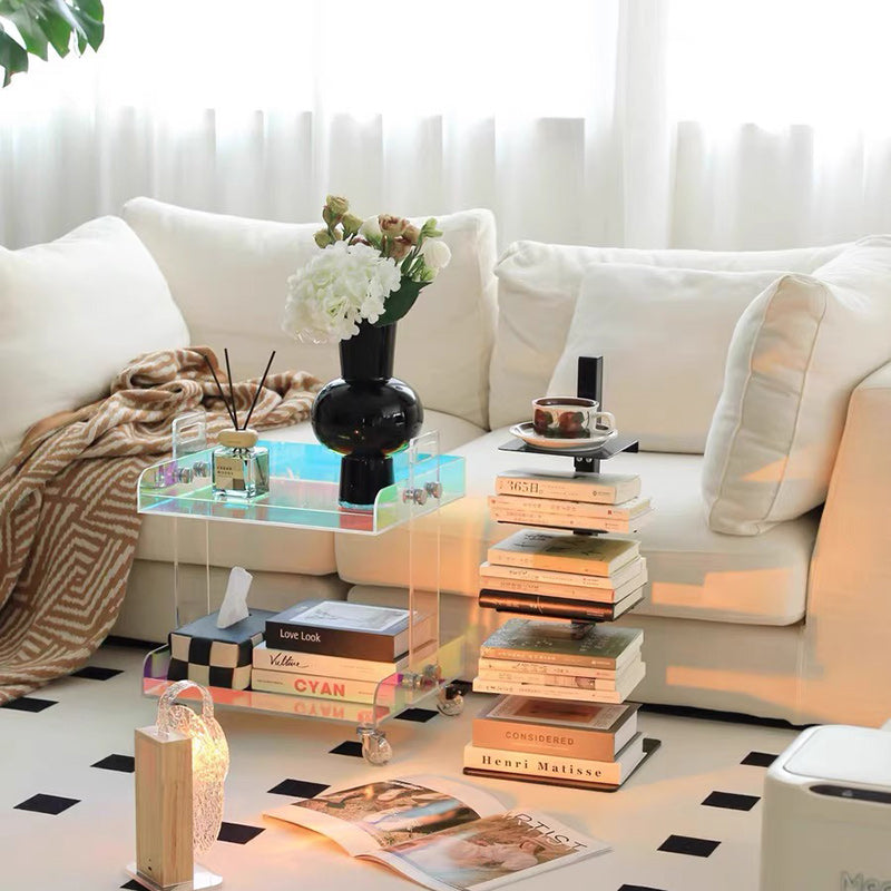 Modern Minimalist Acrylic Rectangular Side Table With 2/3-Tier Storage For Bedroom & Living Room