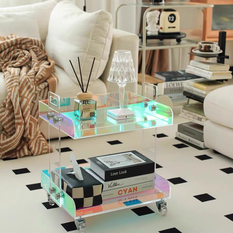 Modern Minimalist Acrylic Rectangular Side Table With 2/3-Tier Storage For Bedroom & Living Room