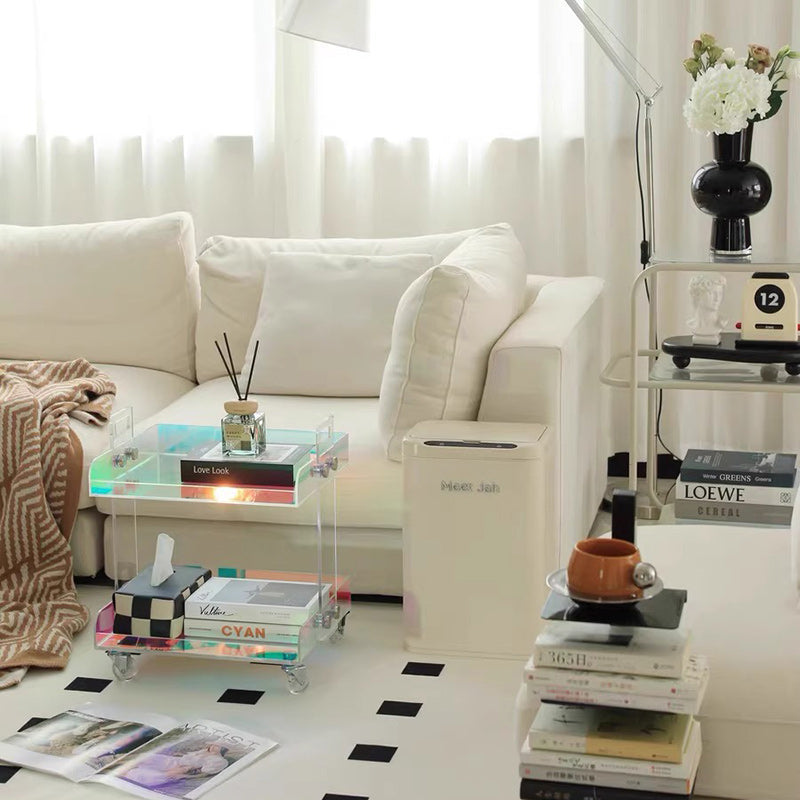 Modern Minimalist Acrylic Rectangular Side Table With 2/3-Tier Storage For Bedroom & Living Room